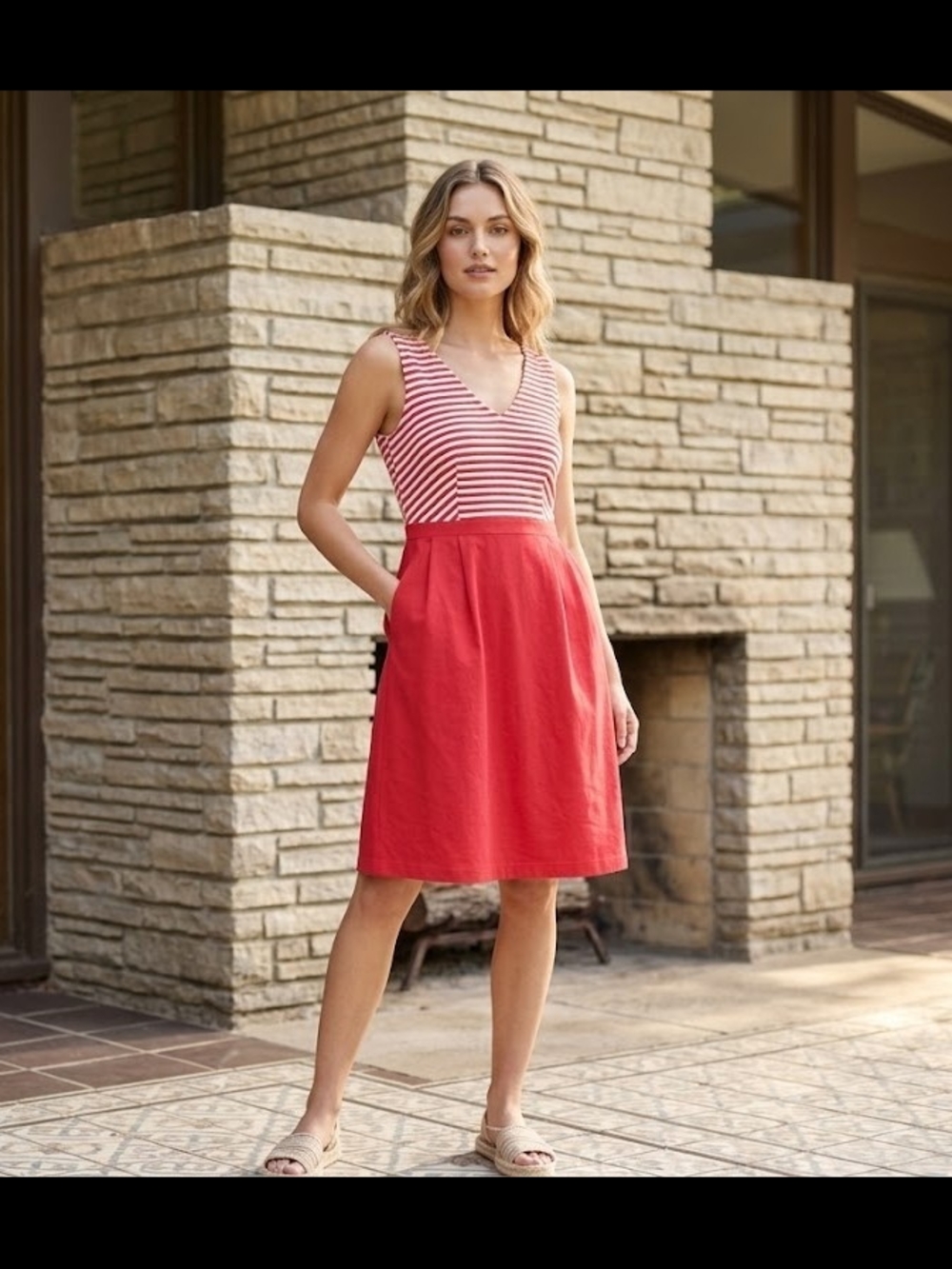 Boden Red Striped Bodice A-Line Dress